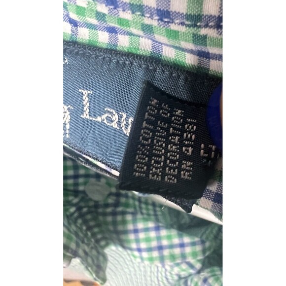 Polo Ralph Lauren Shirt Men’s Large Custom Fit Button Up Green Gingham Plaid - Picture 7 of 10